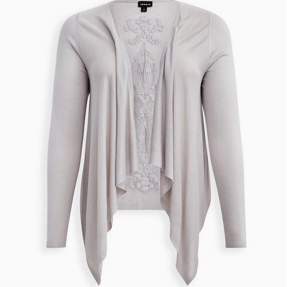 Torrid Size 2X 18-20 Grey Pointelle Drape Front Cardigan - Picture 4 of 5